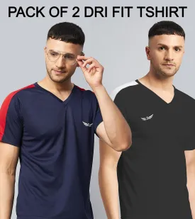 Color Block V Neck T-shirt (Navy Black) (Pack of 2)