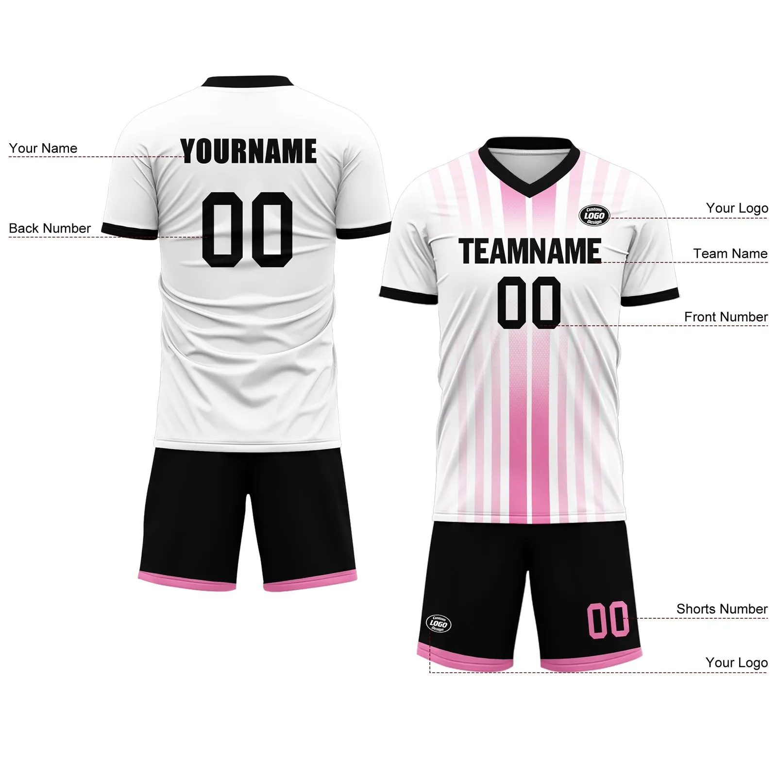 Custom White Pink Soccer Sets Jersey Personalized SCJ101-D020131-6