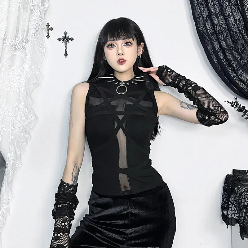 Goth Sleeveless Harajuku Crop Punk Aesthetic Vintage Bandage Top