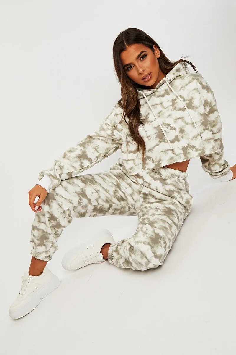 Green Tie Dye Cropped Oversized Hoodie and Joggers Co-ord - Karenza