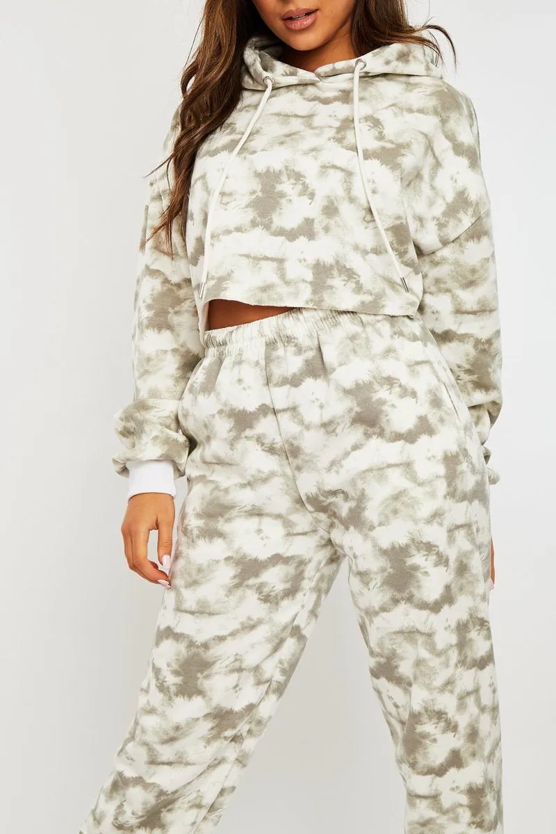 Green Tie Dye Cropped Oversized Hoodie and Joggers Co-ord - Karenza