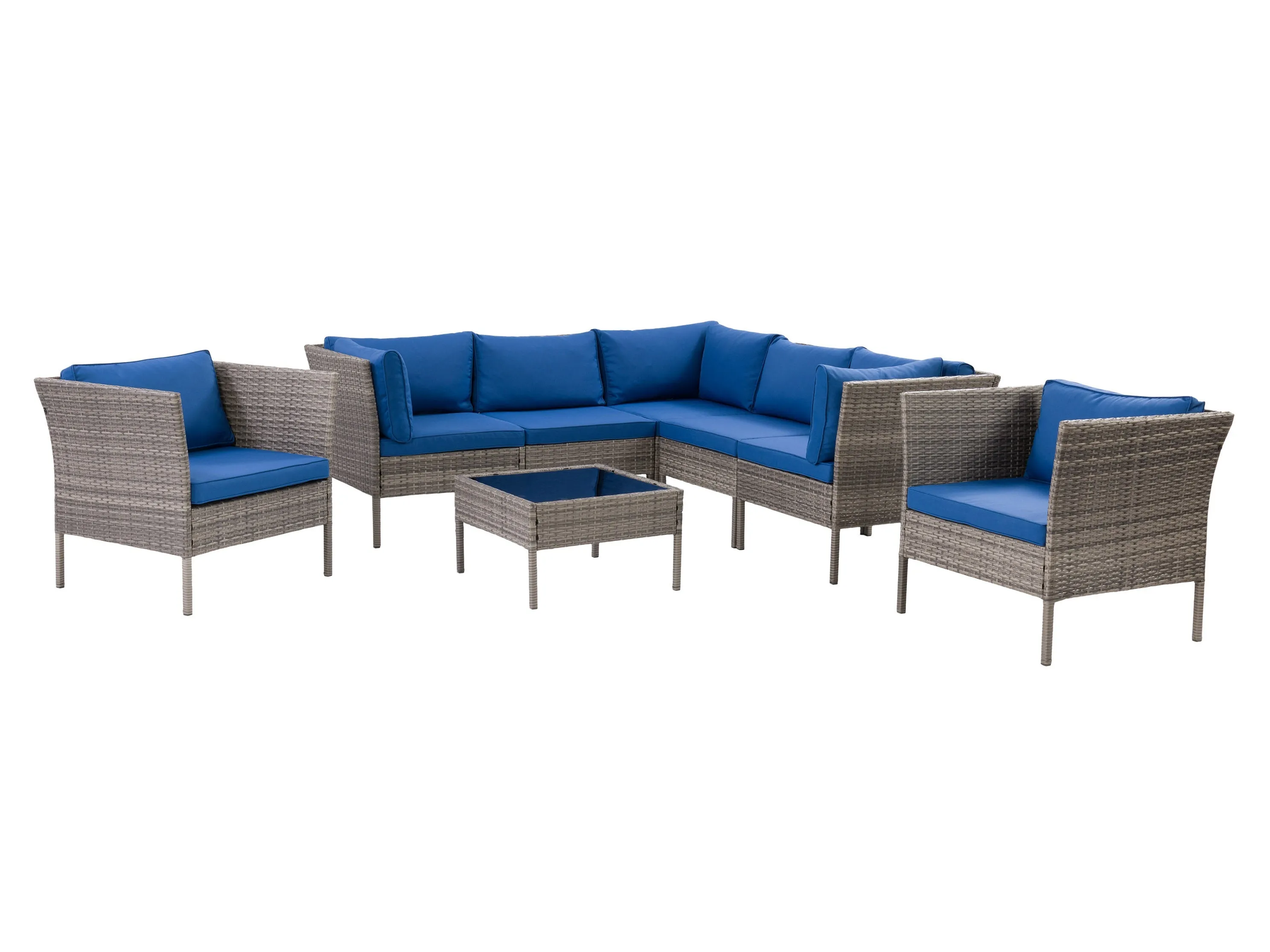 Grey And Blue 8pc L Shaped Outdoor Sectional