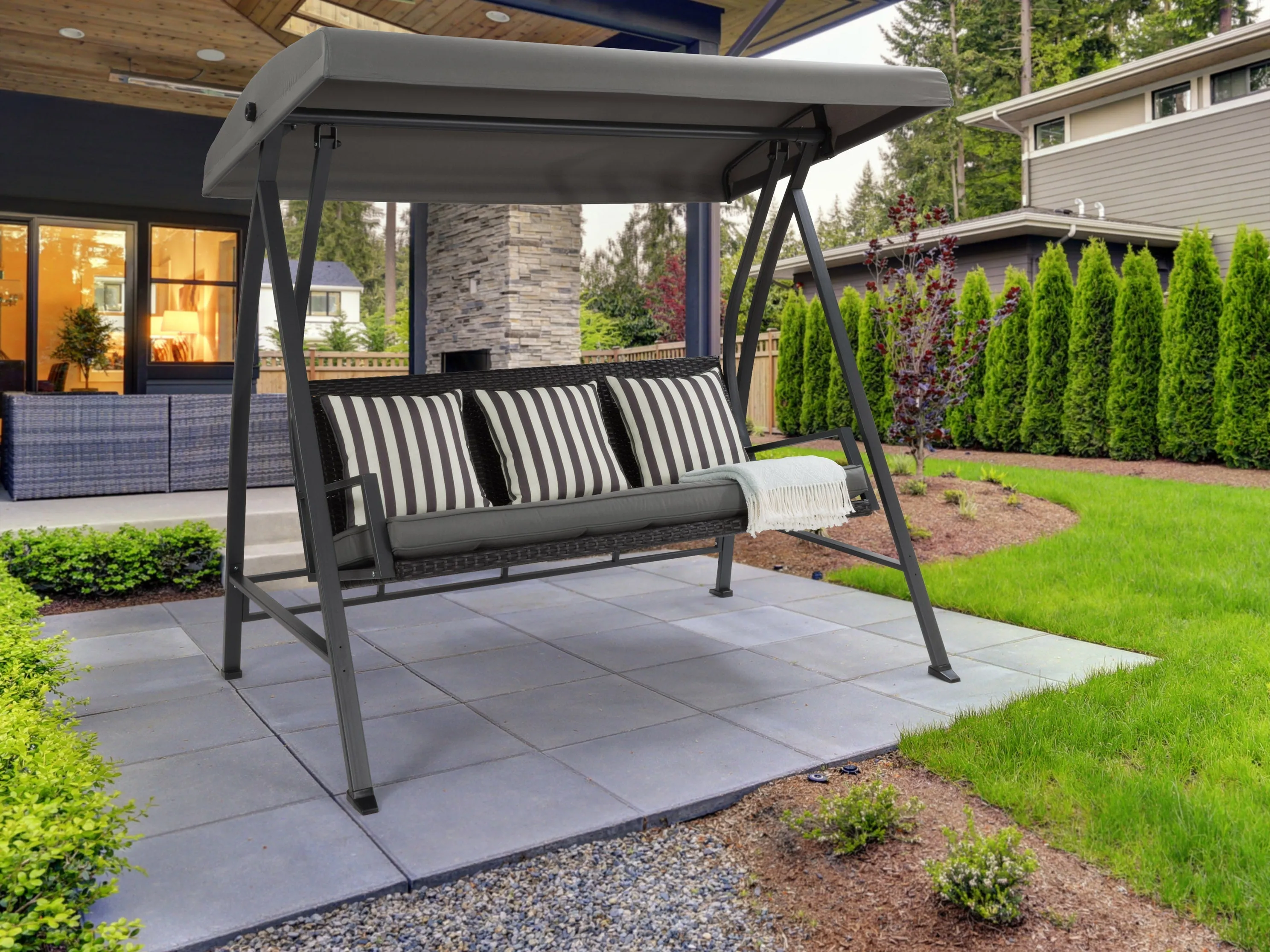 Grey Patio Swing With Canopy