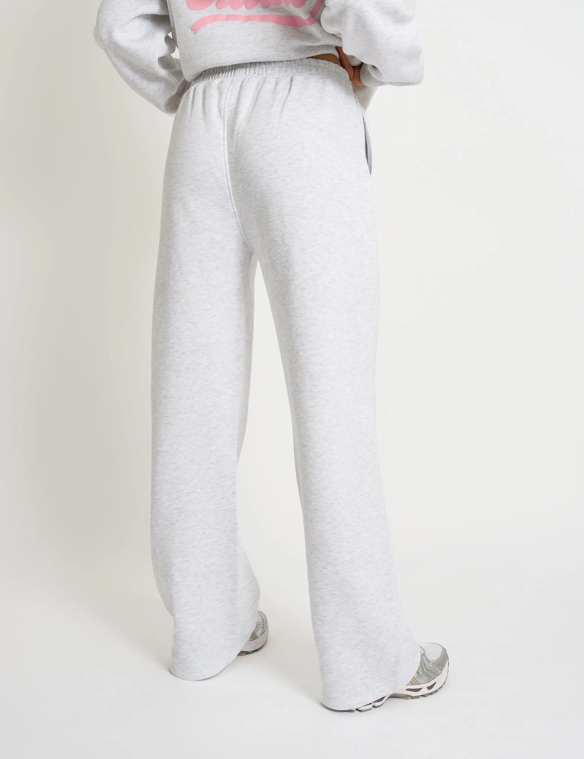 Kaiia Bubble Script Bow Detail Wide Leg Joggers Grey Marl & Pink