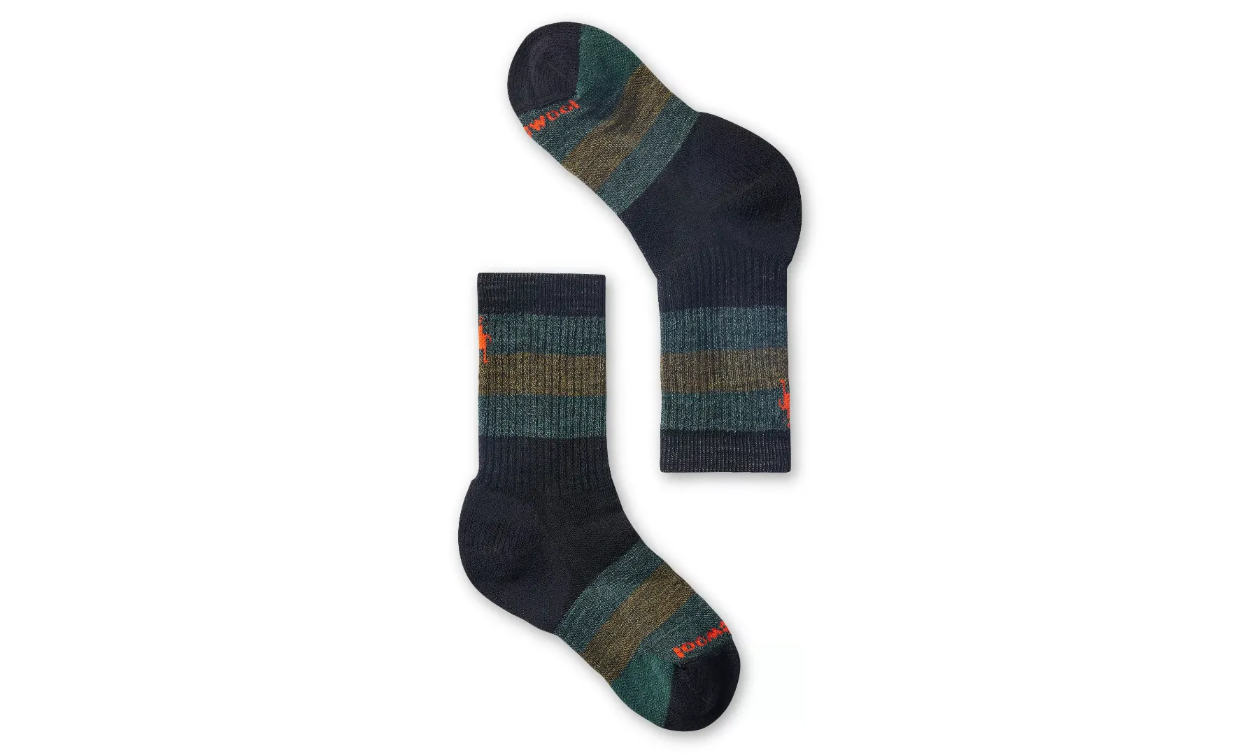 Kid's Smartwool Hike Full Cushion Striped Crew Socks Color: Black-Military Olive