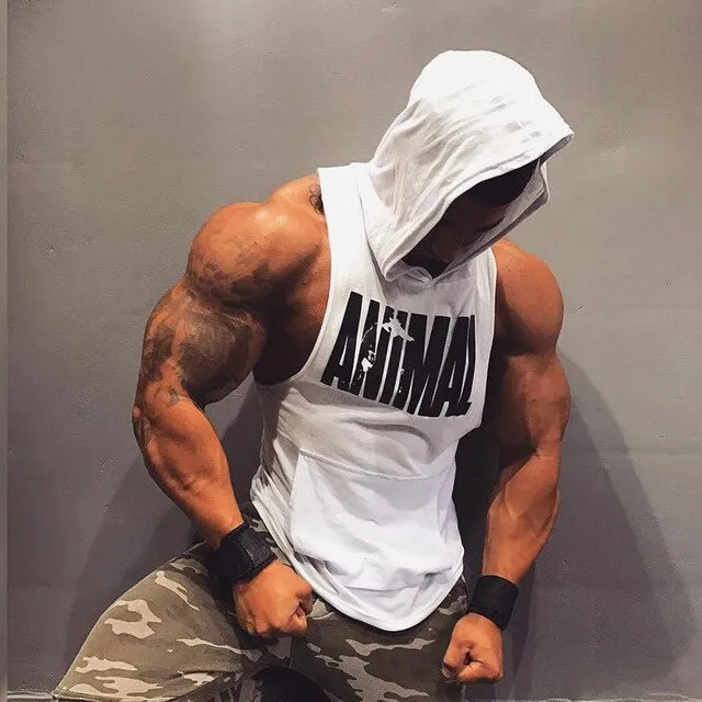 Men Bodybuilding Tank top Summer Gyms Fitness Workout Sleeveless Sweatshirt Cotton Hooded Vest Male Casual Crossfit Clothing