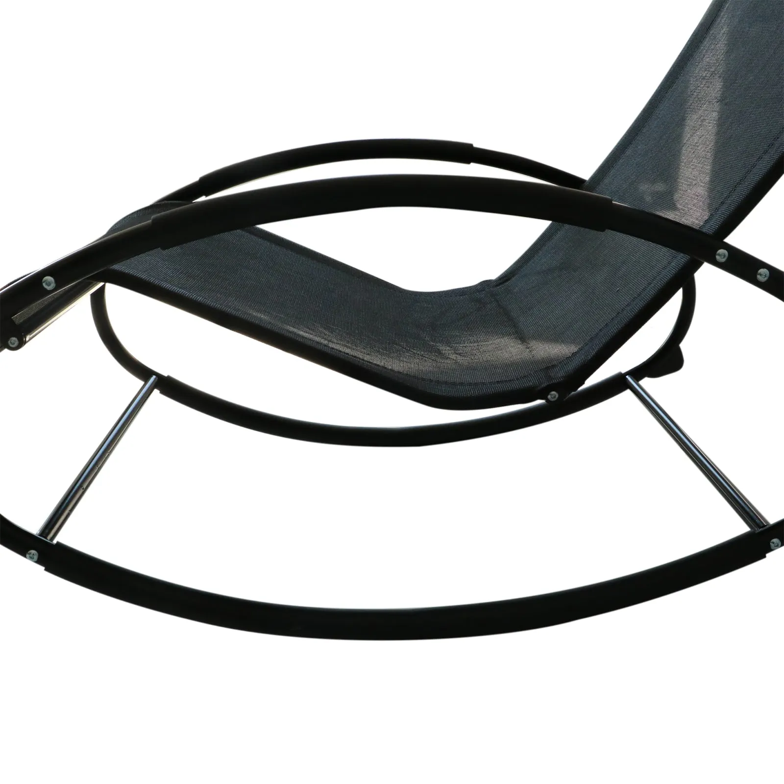 Rocking Chair Sun Lounger Recliner Rocker Texteline Fabric Patio Garden Relaxer with Pillow Black