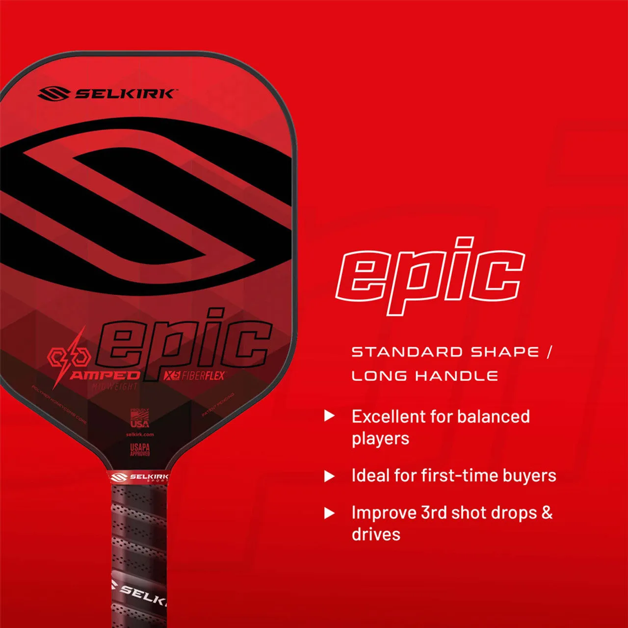 Selkirk AMPED Epic X5 FibreFlex Pickleball Paddle Red