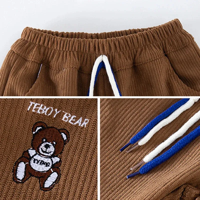 Spring Boys Casual Pants Loose Trousers Autumn Kids Clothes Embroidered Bear Sweatpants Child Outdoor Jogger Pants for 2-8 Years