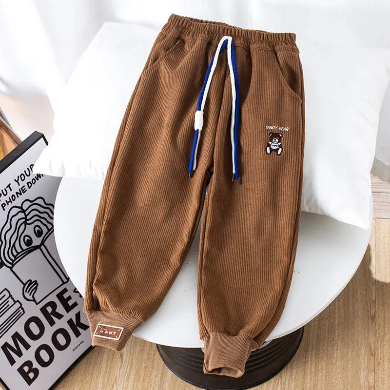 Spring Boys Casual Pants Loose Trousers Autumn Kids Clothes Embroidered Bear Sweatpants Child Outdoor Jogger Pants for 2-8 Years