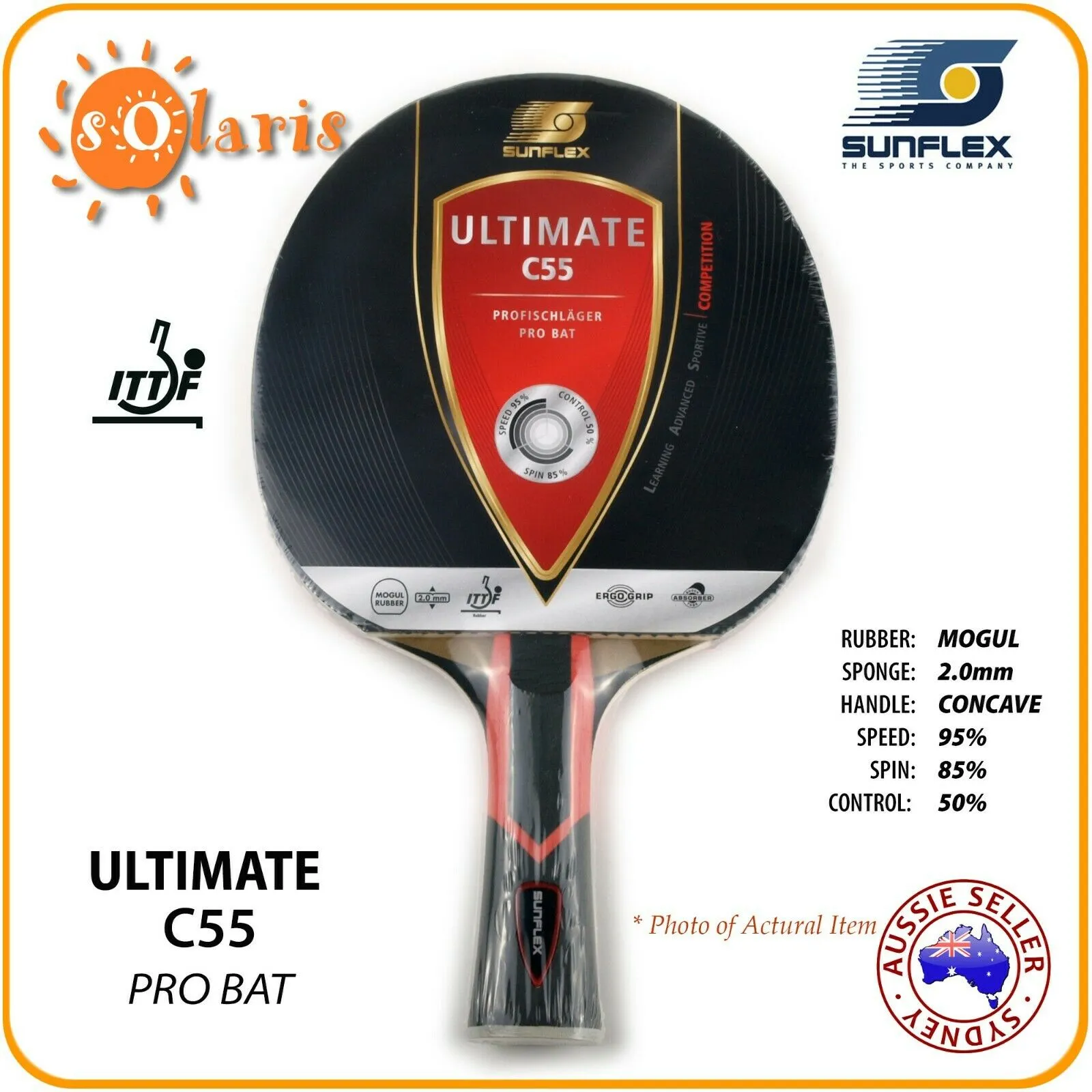 SUNFLEX ULTIMATE C55 Professional Bat ITTF Table Tennis Bat Shock-Absorber Tube