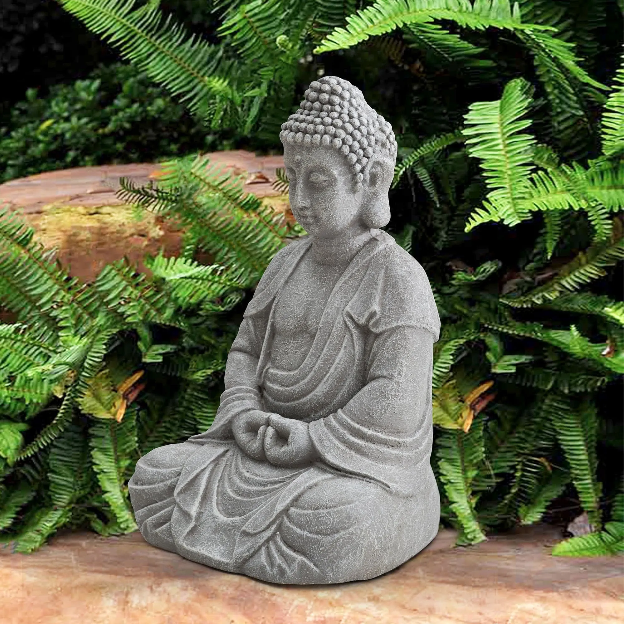 SUNJOY Buddha Statue 20 in. Large Sized Buddha Garden Statue Gray Decorative Outdoor Buddha Statue