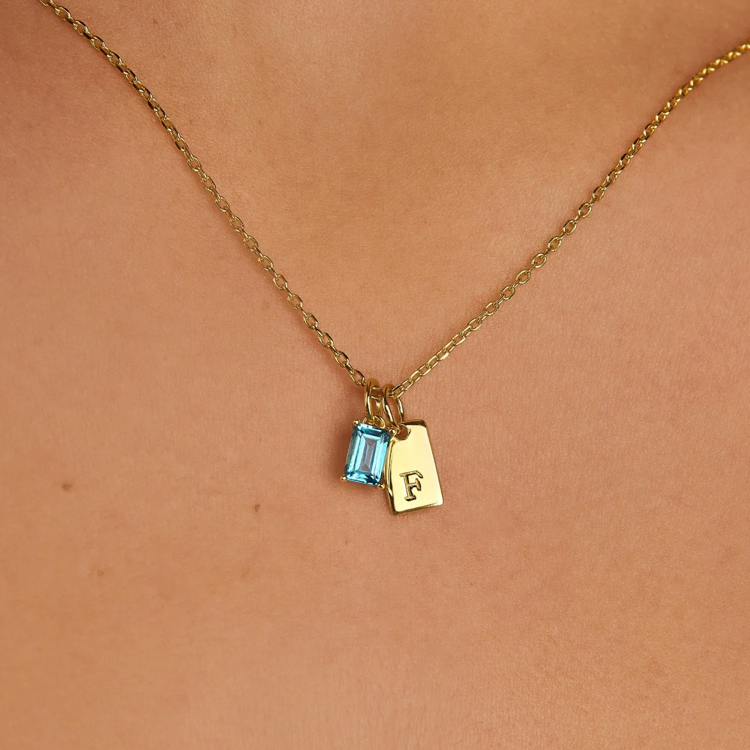 Tag Initial Birthstone Necklace